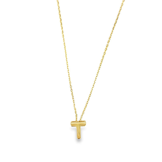 14K Yellow Gold Letter "T" Necklace 18In