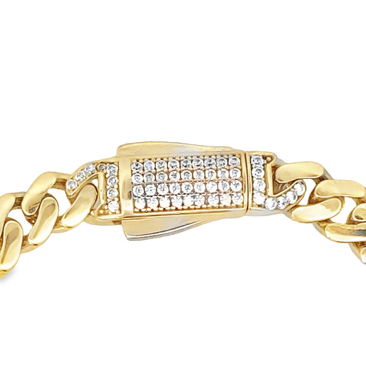 14K Yellow Gold Monaco Link Onyx Flower Bracelet 7.5 8.3Dwt