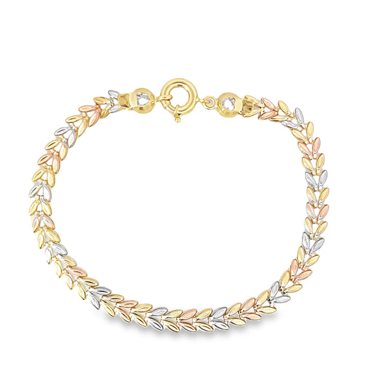 14K Tricolor Gold Free Form Link Bracelet 7.5In 2.6Dwt