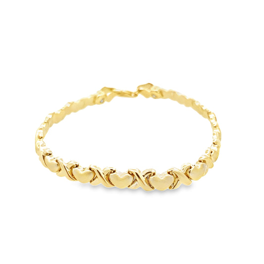 14K Yellow Gold Xo Heart Stampado Bracelet 7In 4.4Dwt