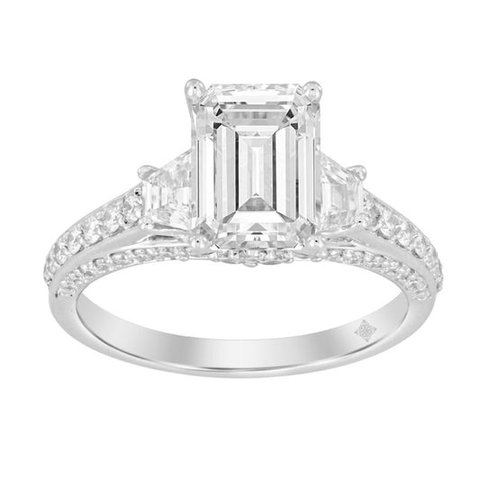 3.0Ctw 14K White Gold Emerald Cut Lab Grown Diamond Solitaire Engagement Ring Size 7 3.4Dwt