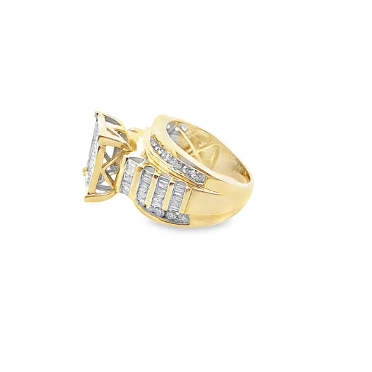 3.00Ctw 10K Yellow Gold Diamond Composite Rectangular Engagement Ring  Size 7  6.6Dwt