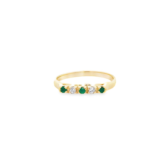 14K Yellow Gold Green Stone & Cz Ring Size 6.5 1.7Dwt