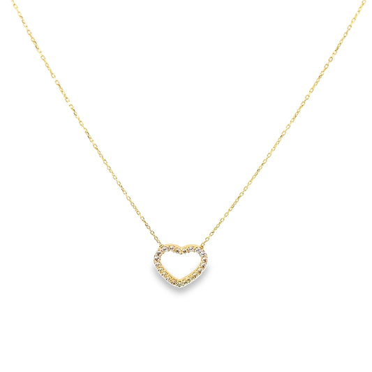 14K Yellow Gold Cz Heart Pendant Necklace 18In