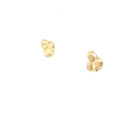 14K Yellow Gold Baby 3 Leaf Clover Stud Earrings