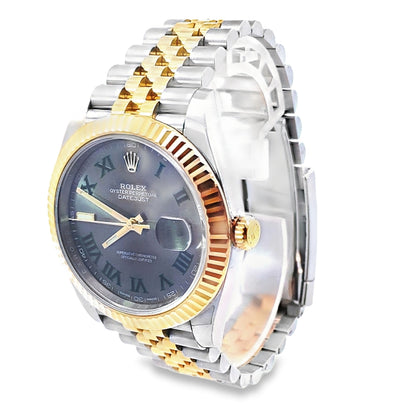 Pre-owned Rolex Datejust 41Mm Model: 126333 Wimbeldon Dial 18K Fluted Bezel Roman Numeral Markers 18K Ss Jubliee Links