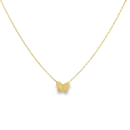 14K Yellow Gold Small Butterfly Pendant Necklace 18In
