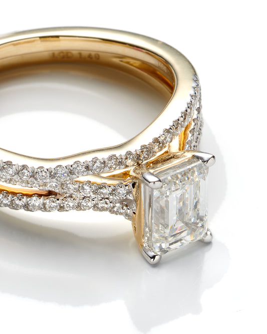1.40Ctw 14K Yellow Gold Emerald Cut Lab Grown Diamond Solitaire Bridal Set Size 7 3.7Dwt