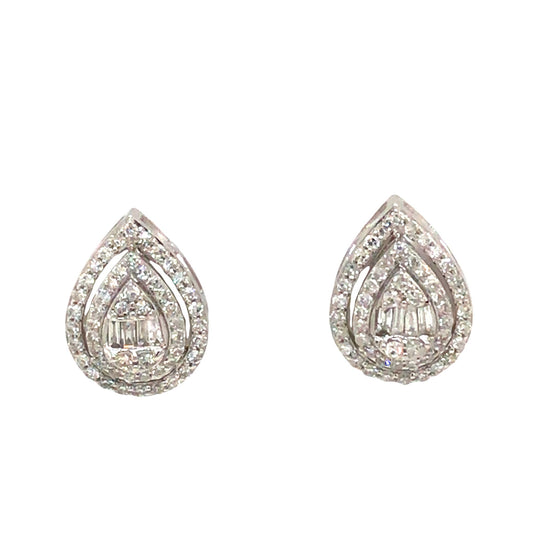 (Uj2)0.50Ctw 14K White Gold Diamond Pear Cut Earrings 1.4Dwt