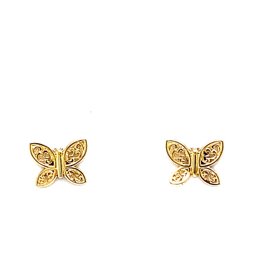 14K Yellow Gold Baby Filigree Butterfly Stud Earrings