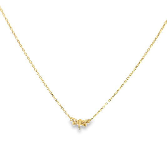 14K Yellow Gold Small Dragon Fly Pendant Necklace 18In