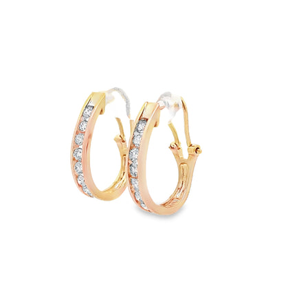14K Yellow Gold Omega Back Diamond Hoops Earrings 4.0Dwt