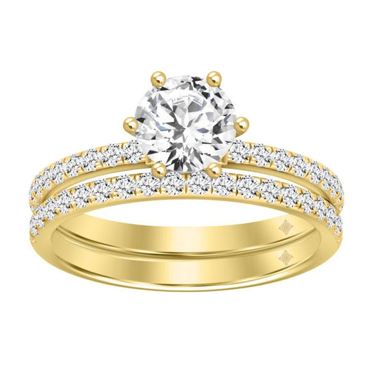 1.50Ctw 14K Yellow Gold Round Lab Grown Diamond Solitaire Bridal Set Size  7 2.1Dwt