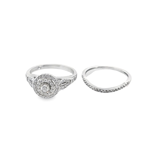 0.50Ctw 14K White Gold Diamond Bridal Set Size 7 2.6Dwt
