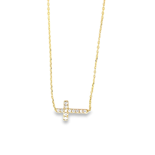 14K Yellow Gold Cz Cross Pendant Necklace 18In