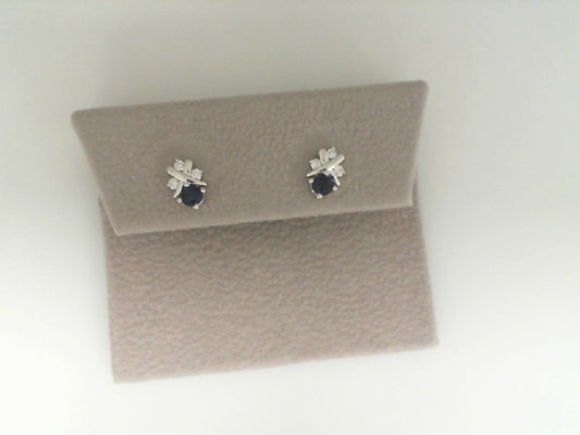 0.09Ctw Diamond & 0.30Ctw Sapphire 14K White Gold Stud Earri