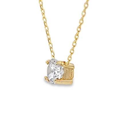 14K Yellow Gold Round Small Cz Pendant Necklace 18In