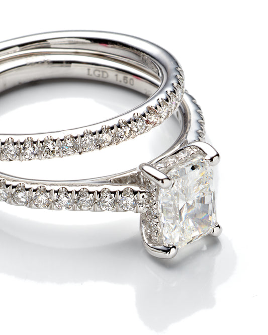 1.50Ctw 14K White Gold Lab Grown Solitaire Diamond Bridal Set Size 7 3.4Dwt
