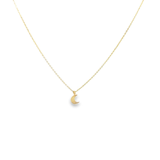 14K Yellow Gold Small Moon Pendant Necklace 18In