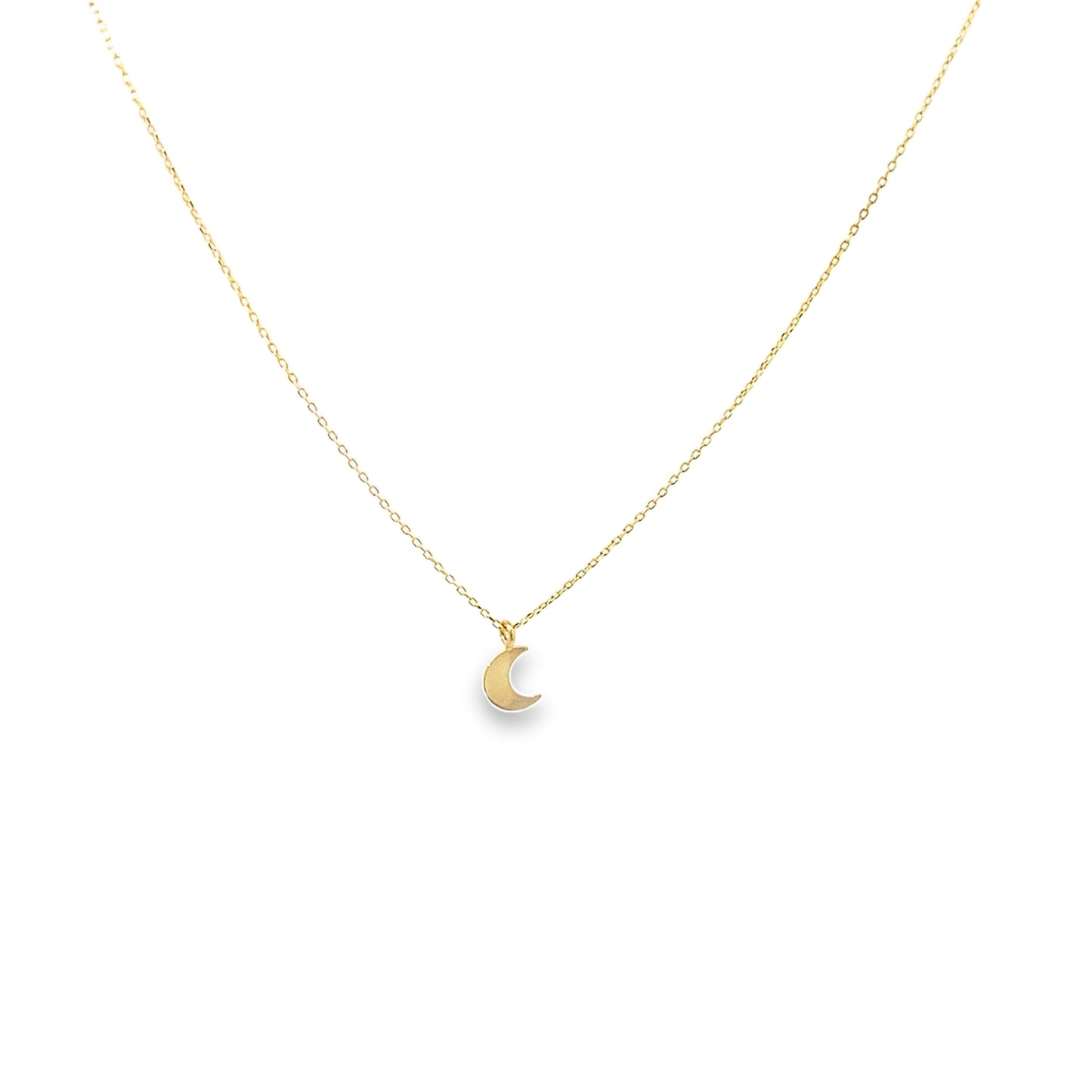 14K Yellow Gold Small Moon Pendant Necklace 18In