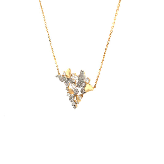 0.30Ctw 14K Yellow Gold Diamond Butterflies & Flowers Necklace 18In 3.5Dwt