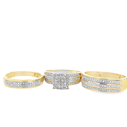 0.50Ctw 10K Yellow Gold Diamond Trio Wedding Set Size 7 & 10 5.0Dwt