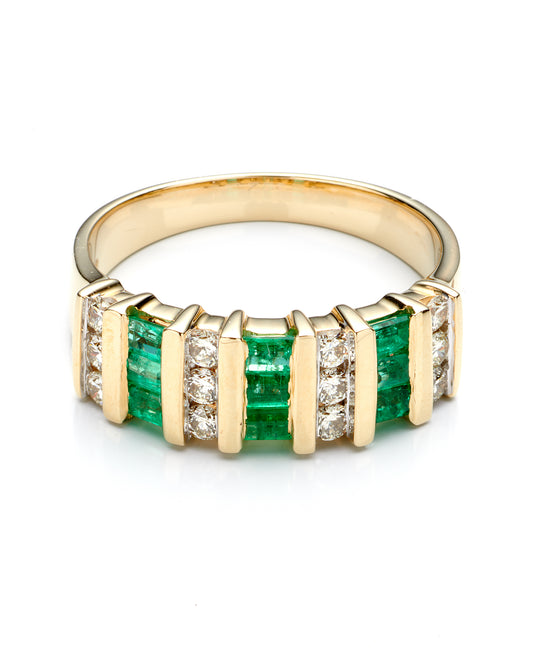 0.48Ctw Dia 0.60Ctw Emerald 14K Yellow Gold Ring Size 7 3.1Dwt