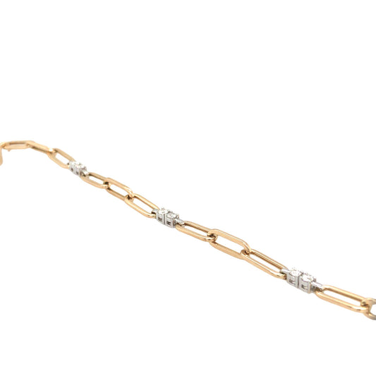 (Uj2)0.65Ctw 14K Two Tone Fancy Link With Diamond Bracelet 7