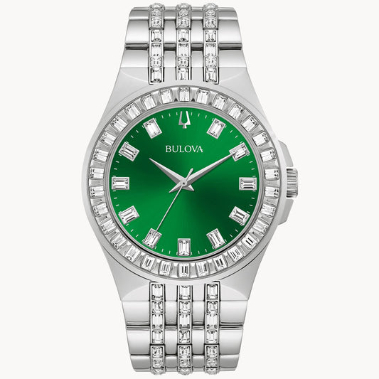 Green Dial Stainless Steel Bracelet Crystal 96A253