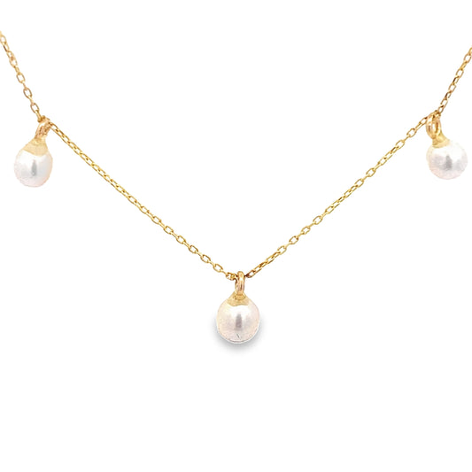 14K Yellow Gold Pearl Station Necklace 18In
