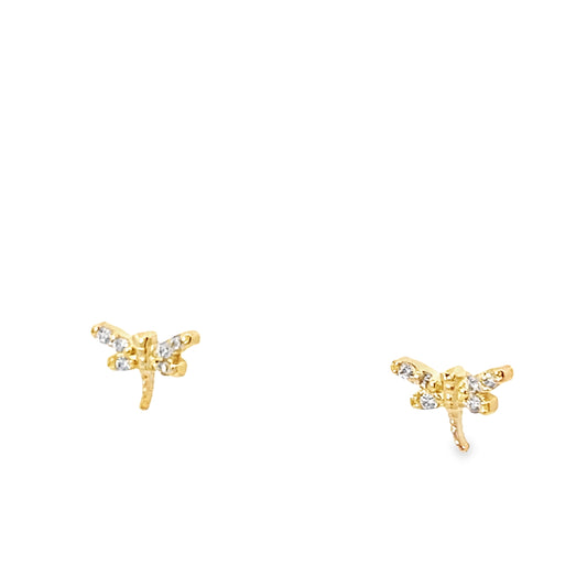 14K Yellow Gold Dragonfly Stud Earrings