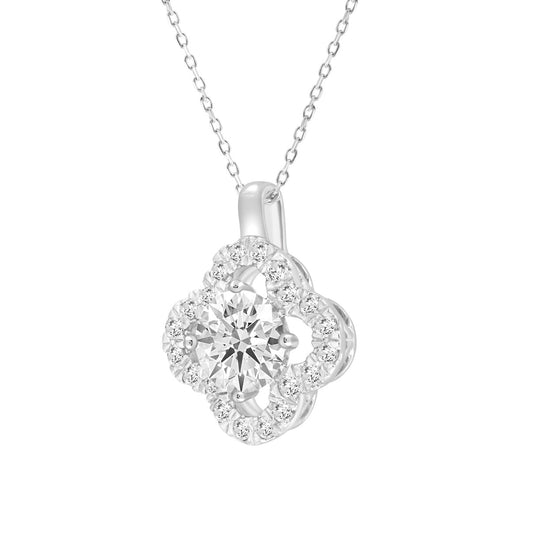 1.30Ctw 14K White Gold Flower Lab Grown Diamond Charm Necklace 18In