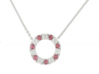 0.39Ctw Diamond 0.47Ctw Ruby 14K White Gold Open Circle Necklace 18in