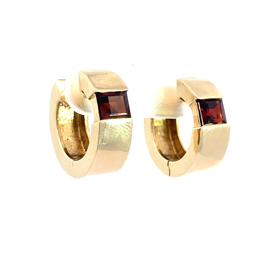 14K Yellow Gold Garnet Stone Huggie Earrings 4.6Dwt