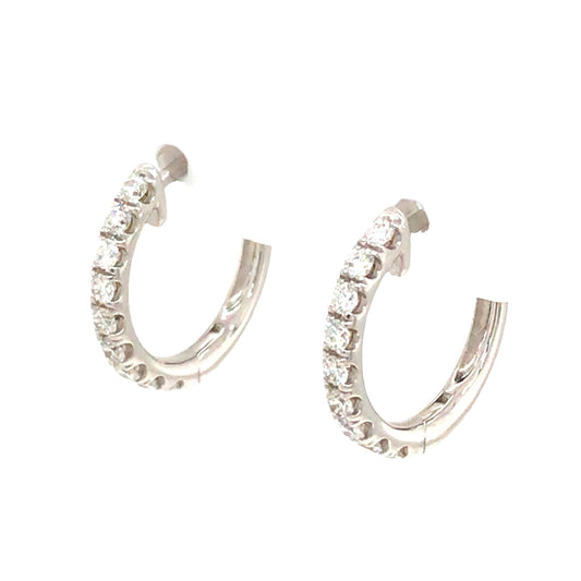 (Uj2)0.45Ctw 14K White Gold Diamond Hoop Earrings 1.8Dwt