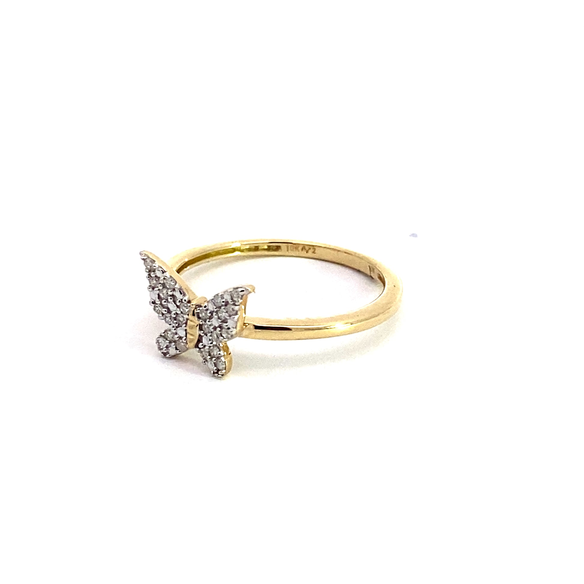 0.10Ctw 10K Yellow Gold Diamond Butterfly Ring Size 7 1.1Dwt