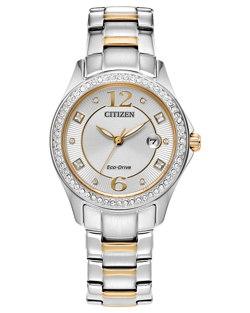 Citizen Crystal Ladies Eco Drive Watch (Fe1146-71A) Two Tone Silver Dial