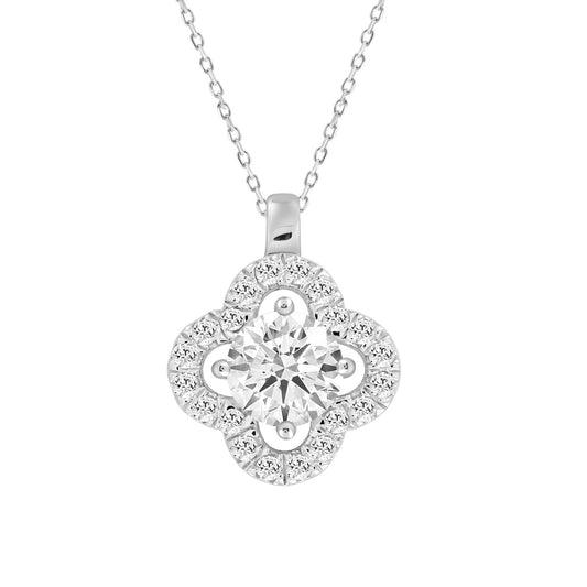 1.30Ctw 14K White Gold Flower Lab Grown Diamond Charm Necklace 18In