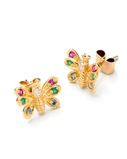 14K Yellow Gold Color Stone Butterfly Stud Earrings 2.0Dwt