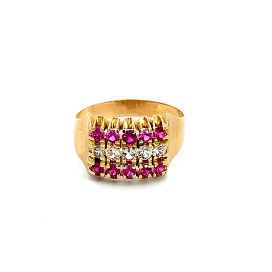 14K Yellow Gold Lds Ring W/Pink & Clear Stones Size 8.5 2.8Dwt
