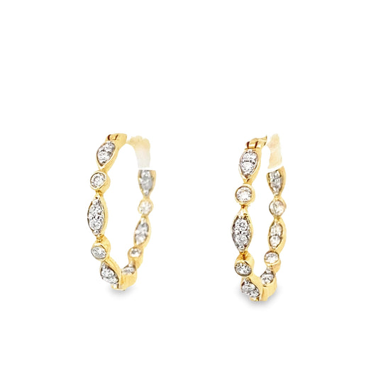 0.50Ctw 14K Yellow Gold Diamond Hoops Earrings