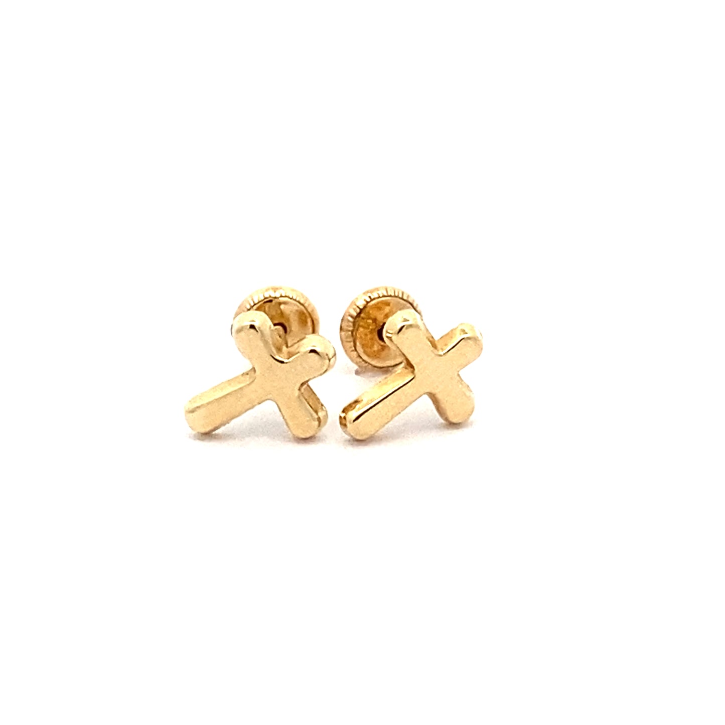 14K Yellow Gold Cross Stud Earrings
