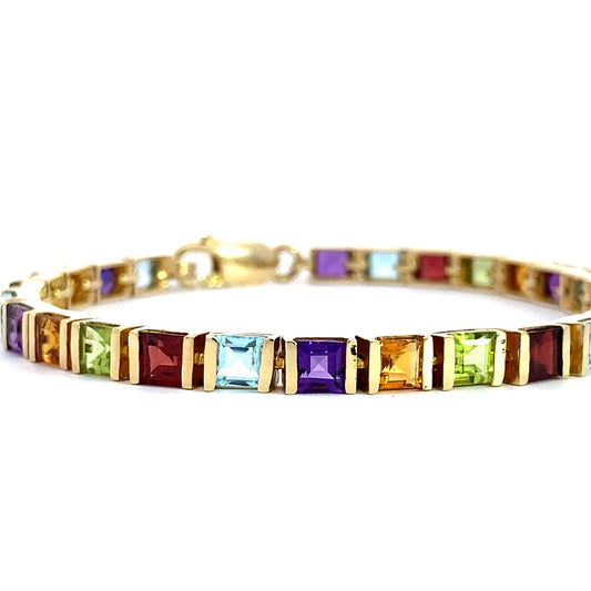 10K Yellow Gold Fashion Color Stone Bracelet 7.0In 9.7Dwt