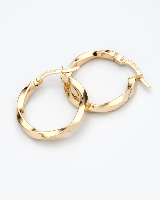 14K Yellow Gold Small Twisted Hoop Earrings 1.3Dwt