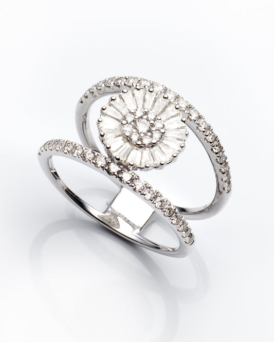 1.12Ctw 14K White Gold Diamond Fashion Ring Size 7 2.4Dwt