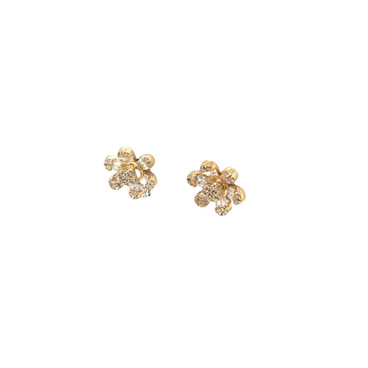 (Uj2)0.52Ctw 14K Yellow Gold Diamond Flower Earrings 1.2Dwt