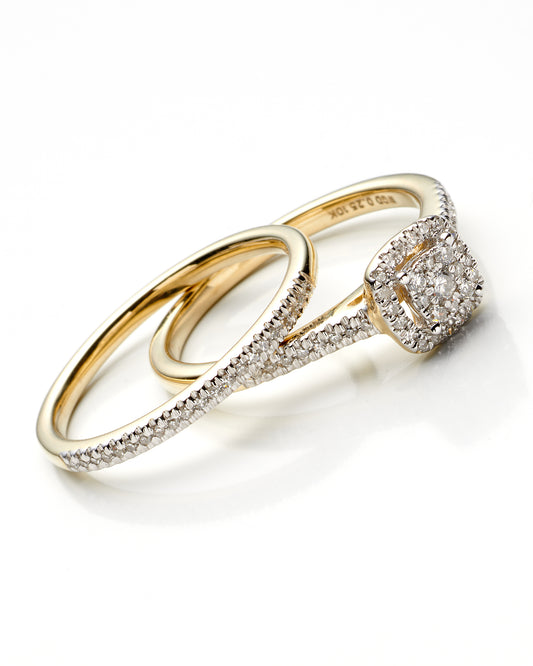 0.25Ctw 10K Yellow Gold Diamond Bridal Set size 7