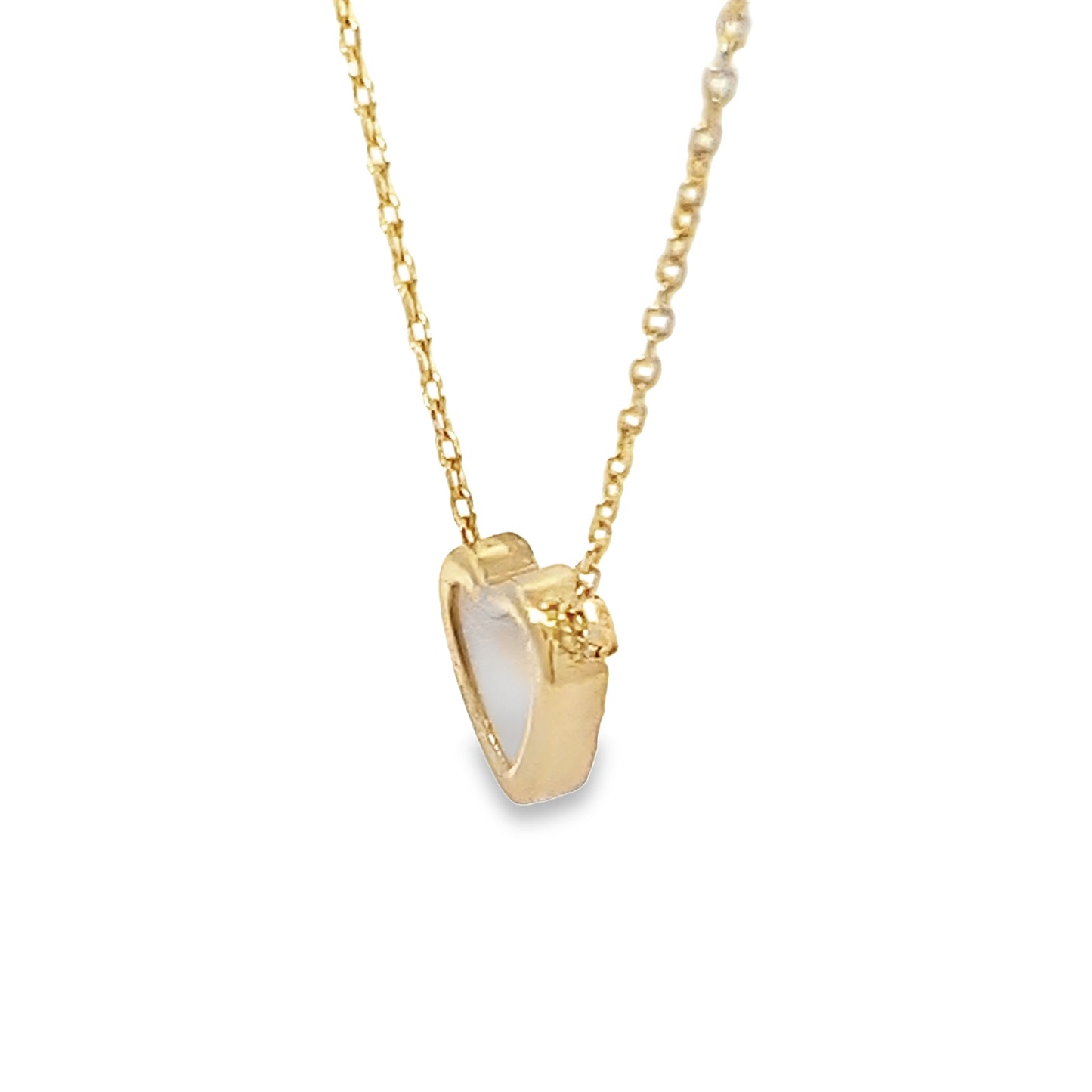 14K Yellow Gold Mother Of Pearl Heart Necklace 18In
