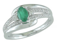 0.20Ctw Diamond 0.46Ctw Emerald 14K White Gold Ring Si