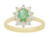 0.30Ctw Diamond 0.38Ctw Emerald 14K Yellow Gold Flower Ring